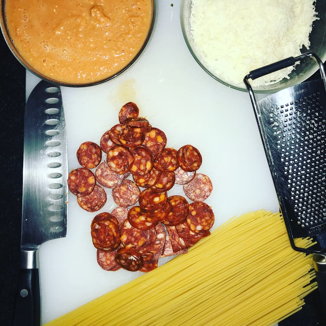Chorizo Spaghetti with Tomato Sauce - Frixos Personal Chefing