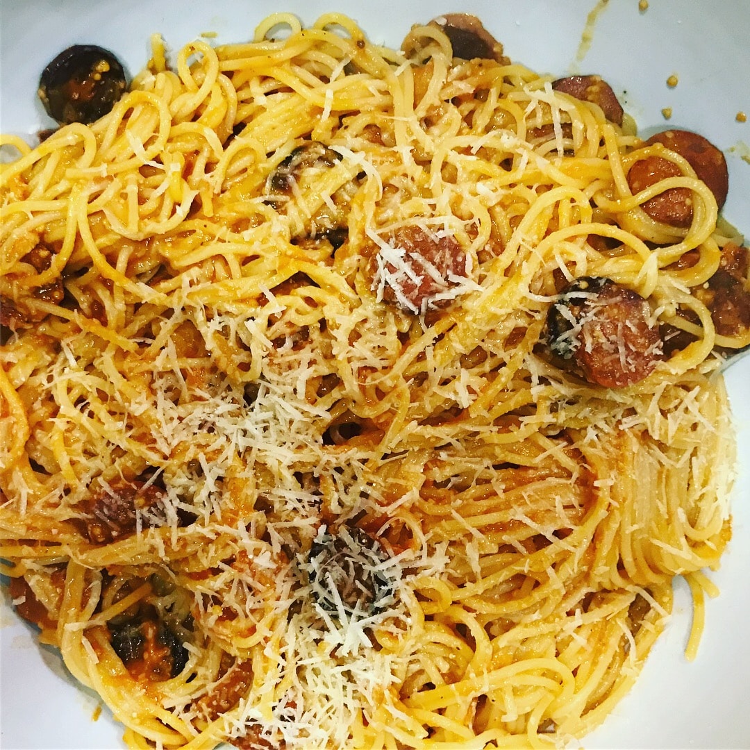Chorizo Spaghetti with Tomato Sauce - Frixos Personal Chefing