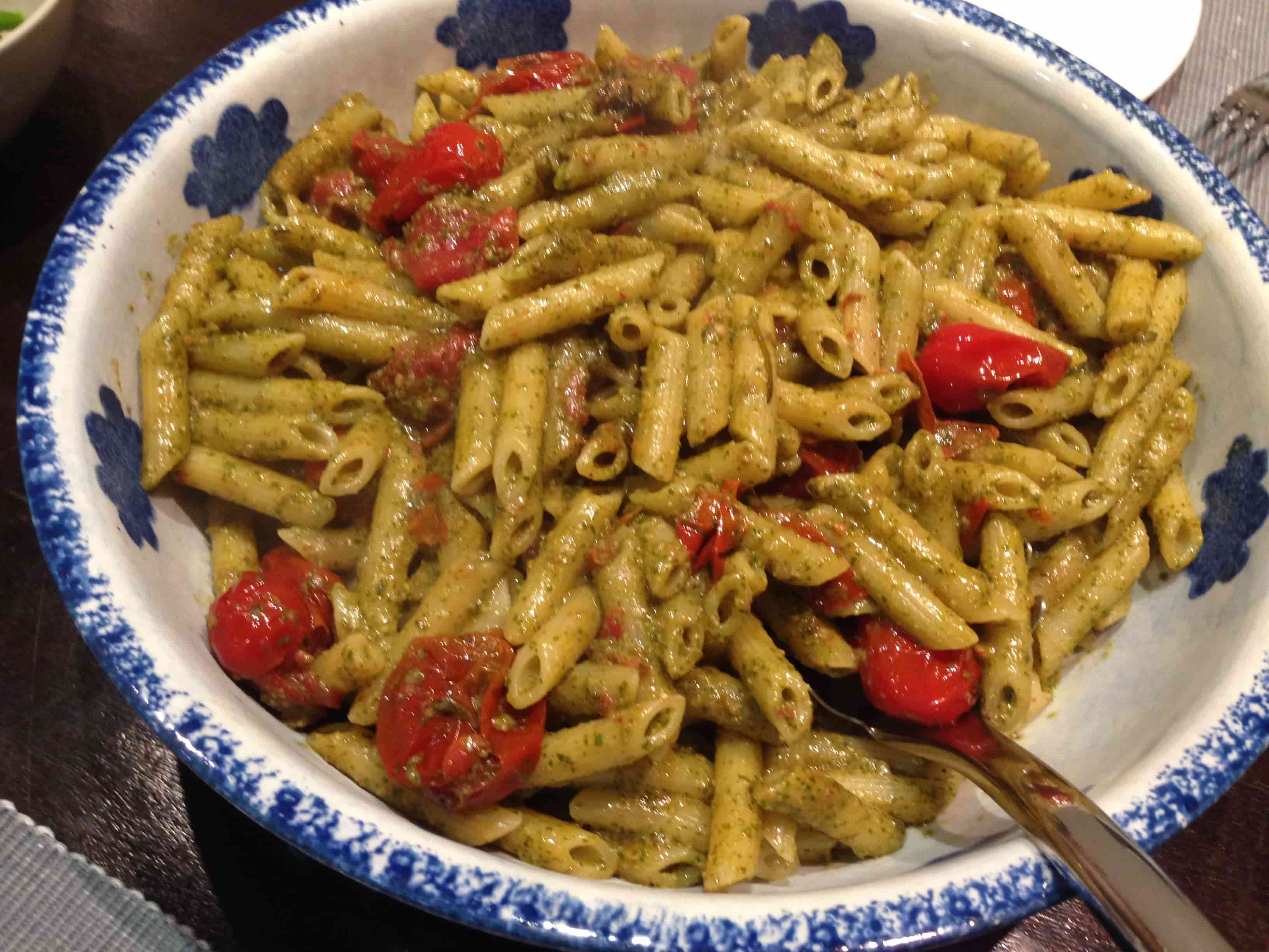 Penne With Confit Cherry Tomatoes And Pesto Genovese Frixos Personal Chefing