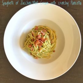 Spaghetti of Zucchini-Mint Cream with crunchy Pancetta